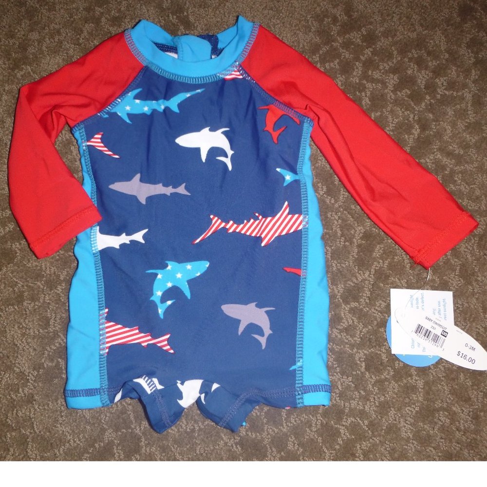 Baby Boys Wave Zone 1pc Long Sleeve RASHGUARD Swimsuit 0/3 3/6 12 18 Mo NWT